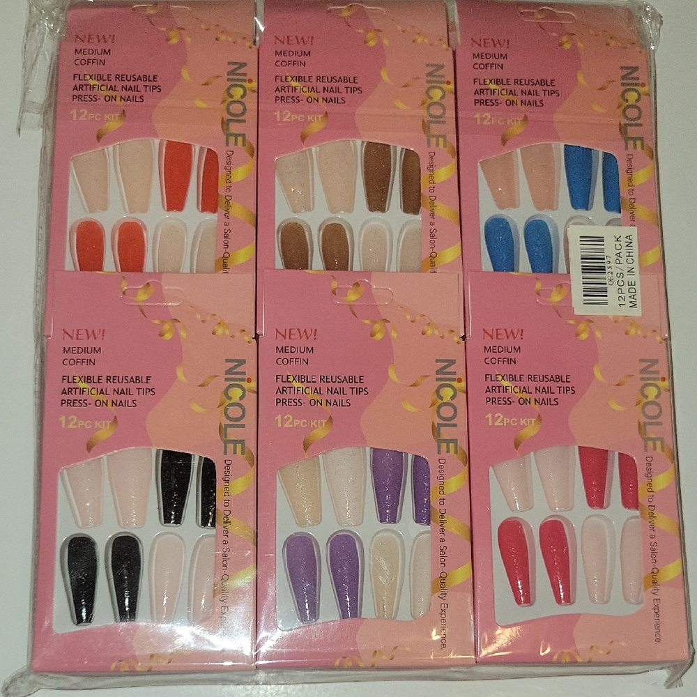 *12 Pack* Nicole Colorful Artificial Press-On Collection